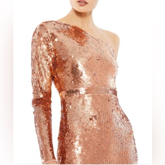 Mac Duggal 10788 One Sleeve High Slit Copper Sequin Gown NWT  $498 - Picture 4 of 9